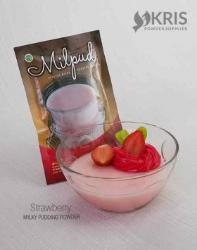 Bubuk pudding strawberry kemasan 75 gr Milpud